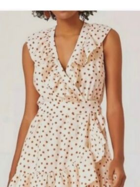 ANTHROPOLOGIE Polka Dot Ruffle Wrap Dress Mini Women’s Medium